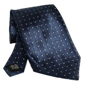 Croft & Barrow Mens Silk Tie Navy Geometric Pattern Luxe 3.5 x 57" Preppy Bus
